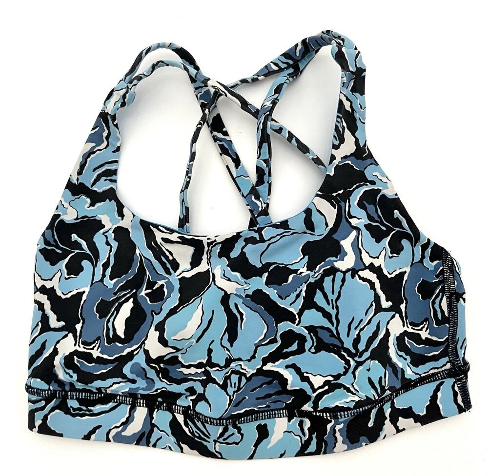 Lululemon Energy Bra Womens 2 Strappy Blue Boom Bloom Print 24” Band Luxtreme